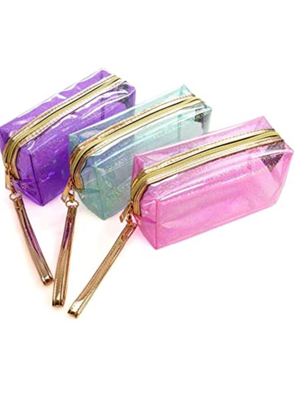 3Pcs Waterproof Cosmetic Bags, PVC Transparent Zippered Toiletry Bag